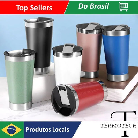 Vaso Térmico 473ml Con LÁMPARA Y Abridor Inox Para Caliente y Helado