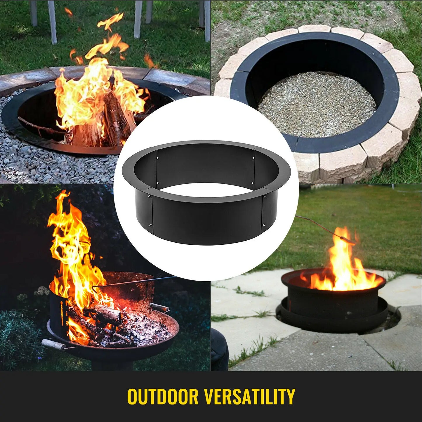 VEVOR Fire Pit Ring/Liner Easy to Assemble Install Q235 Steel Outside Diameter 36" 42" 45" for Outdoor Camping Fishing Barbecue