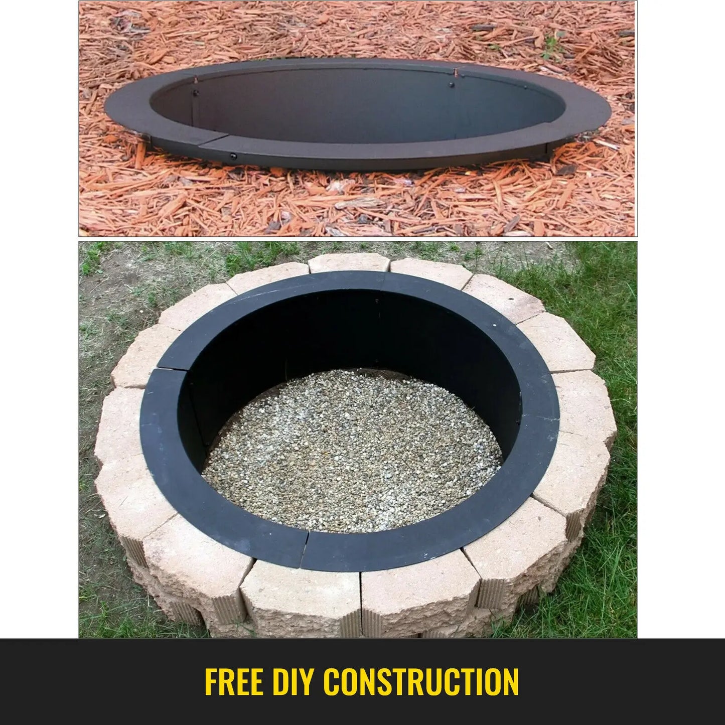 VEVOR Fire Pit Ring/Liner Easy to Assemble Install Q235 Steel Outside Diameter 36" 42" 45" for Outdoor Camping Fishing Barbecue