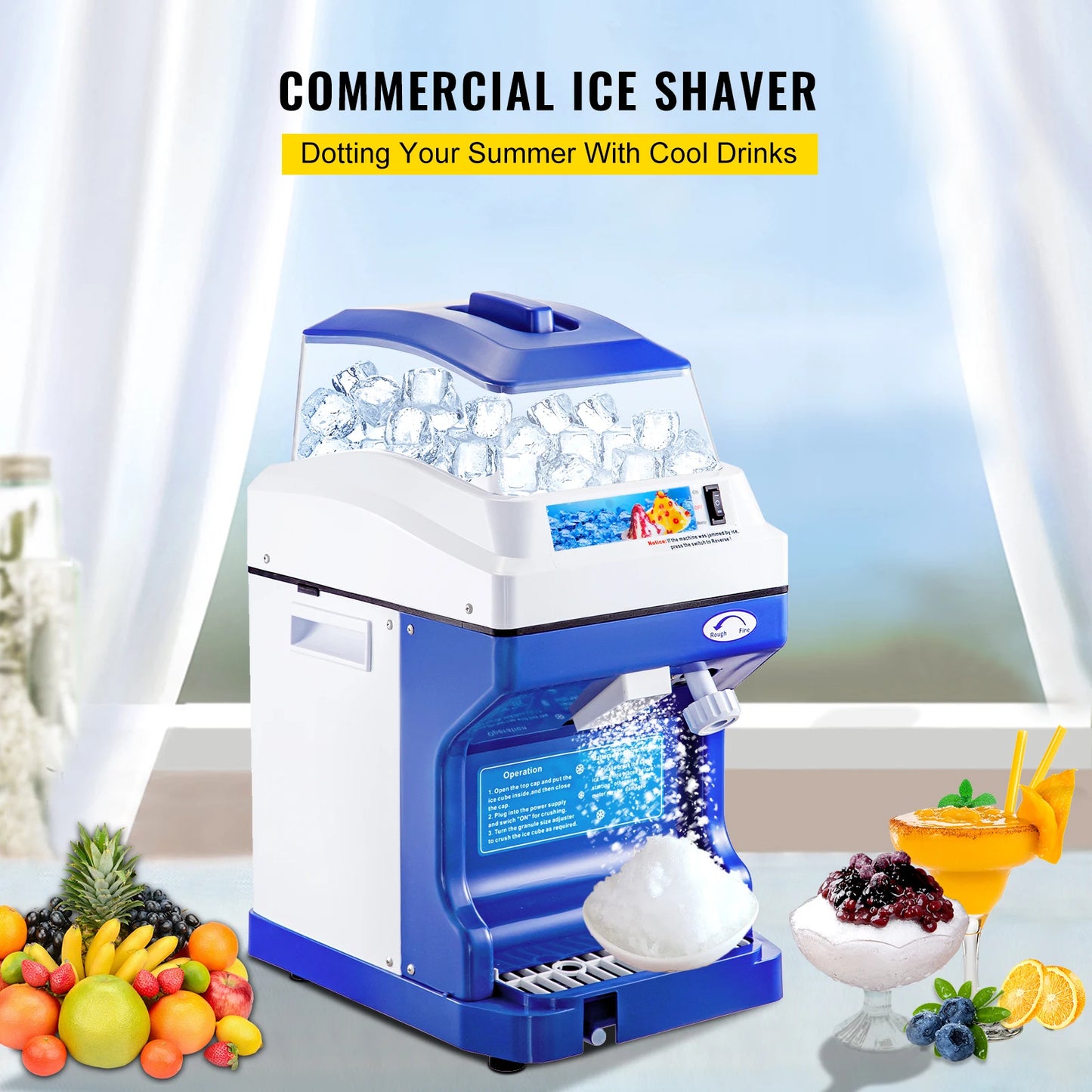 VEVOR 120/200 KG/H Electric Ice Shaver Branch Crusher Chopper Smoothie Blender Granizing Machine Shredder Snow Cone Cubes Maker