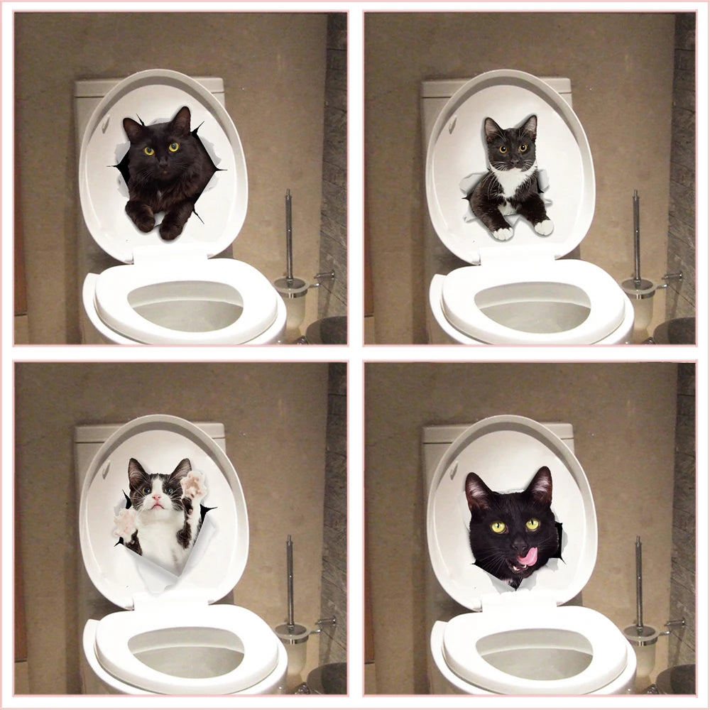 Autocollants de toilettes amusants en 3d, trous vifs, chat, chien, décoration de la maison, toilettes, chaton mignon, chiot, animaux de compagnie, sparadrap d'art mural, DIY bricolage