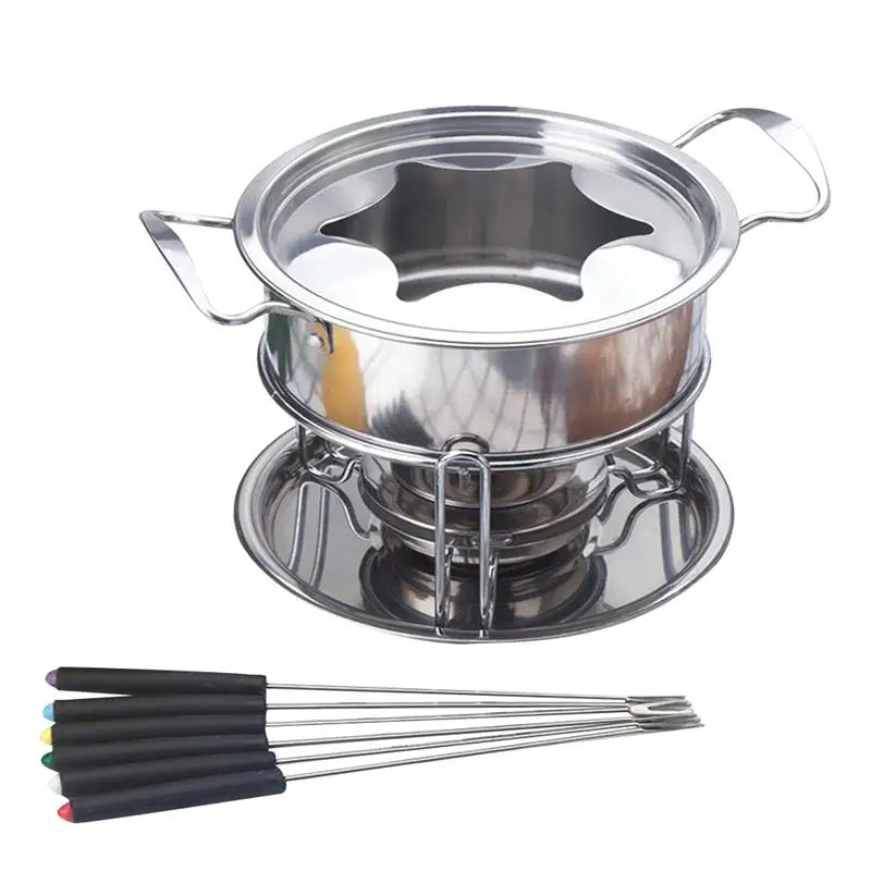 10-Piece Set Stainless Steel Cheese Ice Cream Chocolate Hot Pot Melting Pot Fondue Set Kitchen Accessories for Home Buffet Party