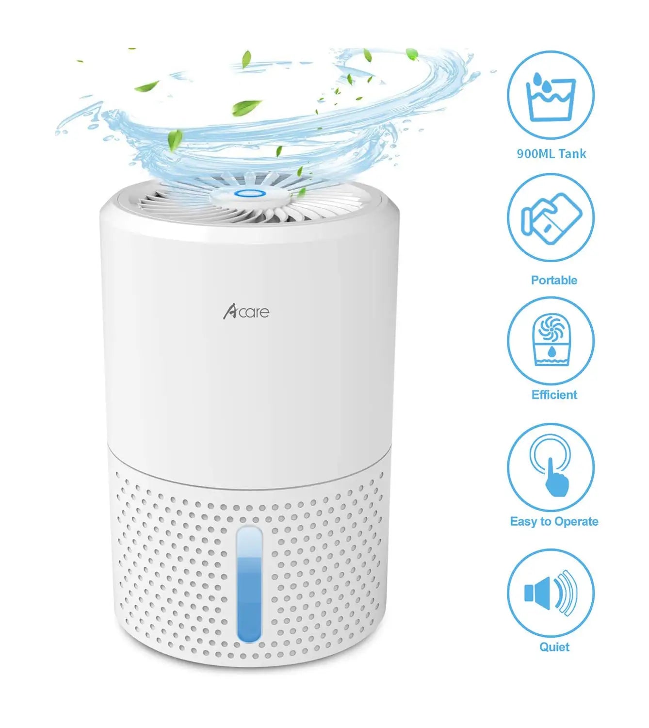 Acare Déshumidificateur Absorbeurs d'humidité Sécheur d'air avec réservoir d'eau de 900 ml Déshumidificateur d'air Silencieux pour la Maison sous-Sol Salle de Bain Armoire