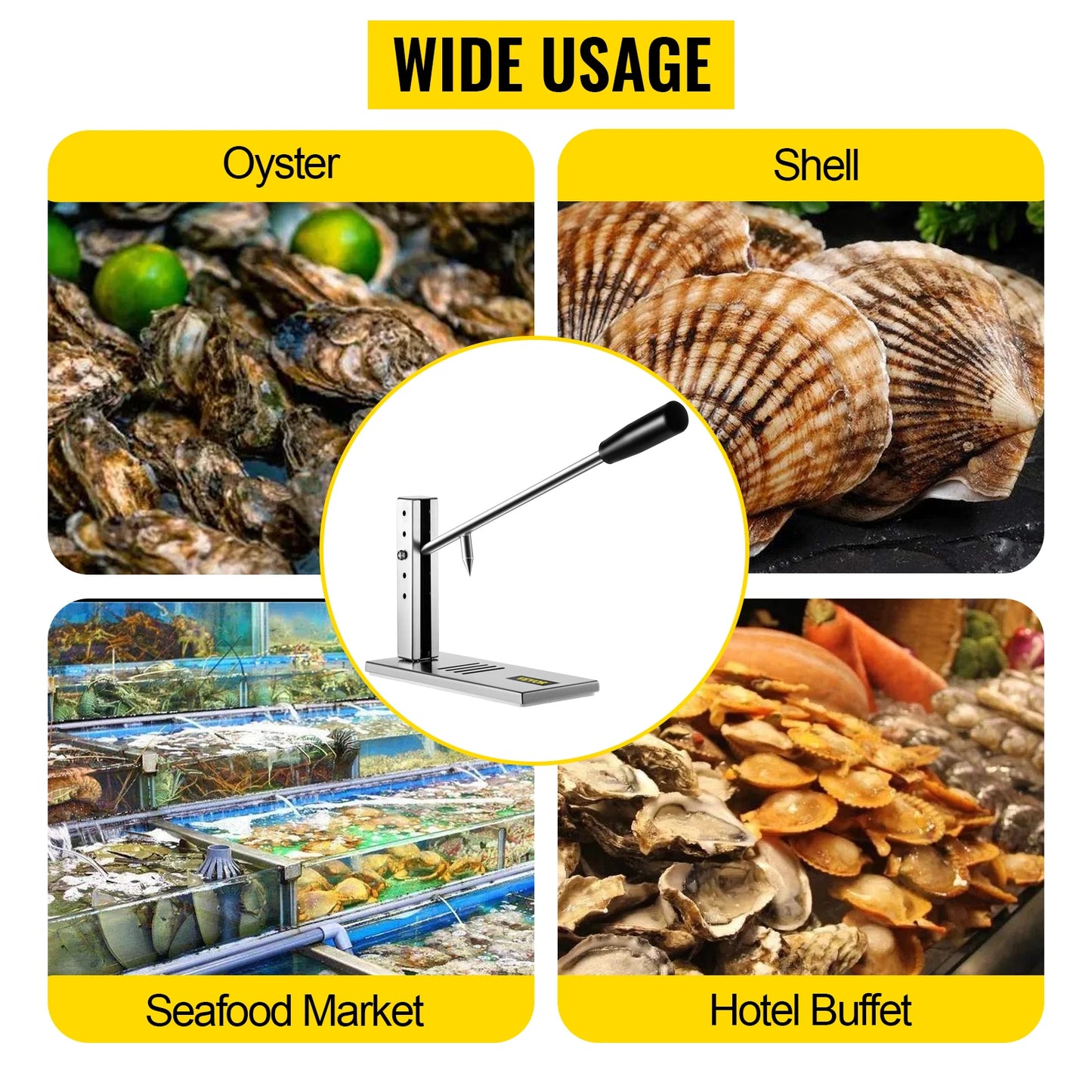 VEVOR Oyster Shucker Machine Adjustable Height Seafood Tool W/ Extend Handle Stainless Steel Opener for Shellfish Clam in Buffet