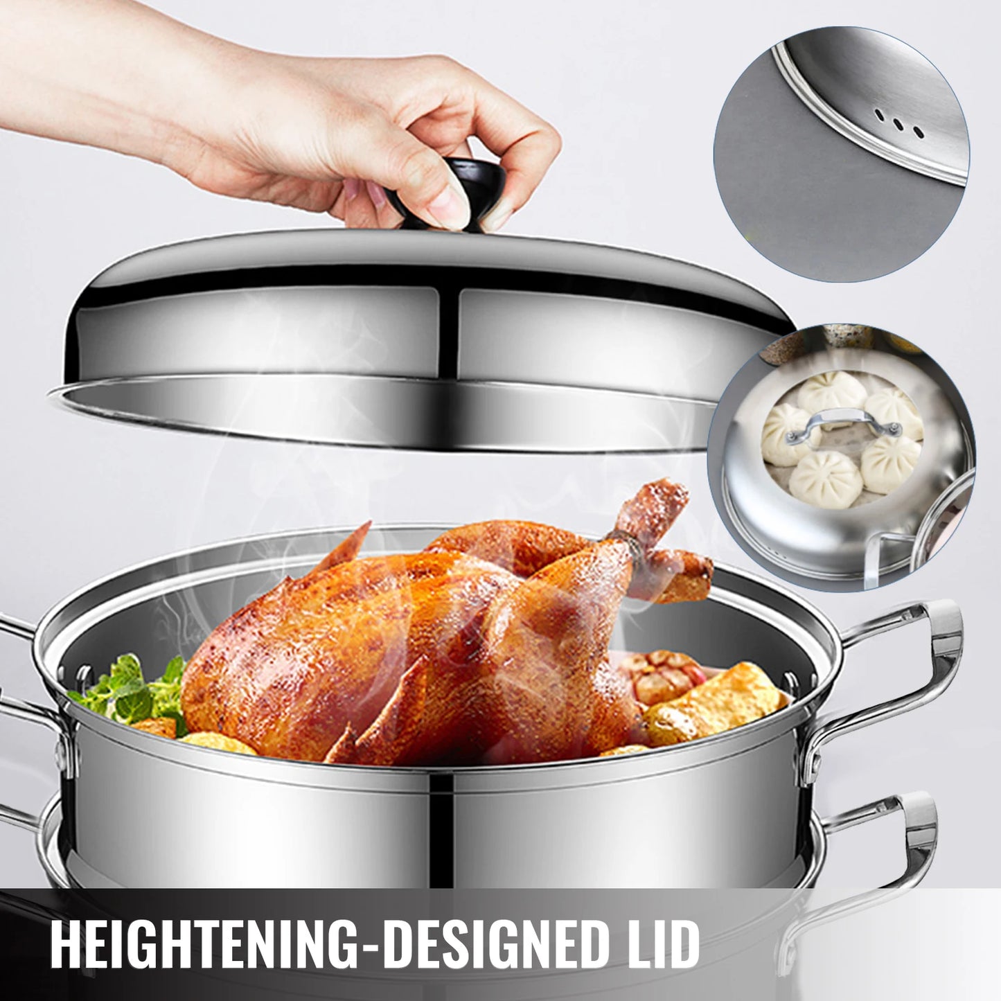 VEVOR 5 Layer Food Steamer 28cm 30cm Stainless Steel Stock Pot for Home Steaming Dumplings Vegetables Rice Cooking Steamed Dish