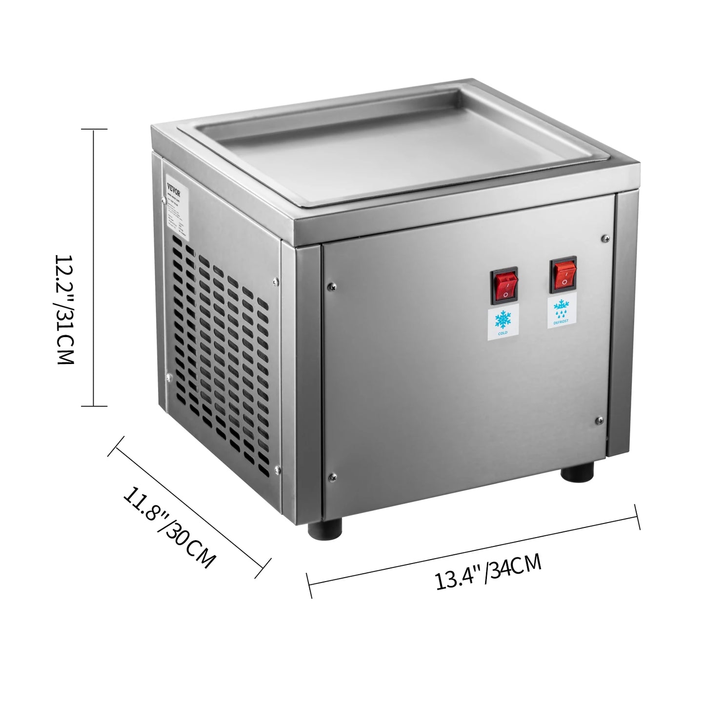 VEVOR – Machine commerciale à rouler la crème glacée frite, 280W, 24x28 cm, poêle carrée simple, en acier inoxydable, pour la maison, pour faire de la bouillie de crème glacée