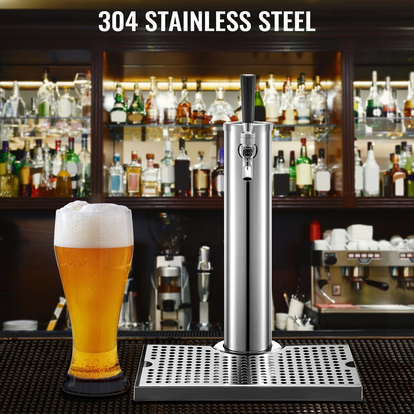 VEVOR Homebrew Beer Tower One Way Faucet with Drip Tray Stainless Steel Single Tap Column Wine Drink Dispenser Bar Accessories