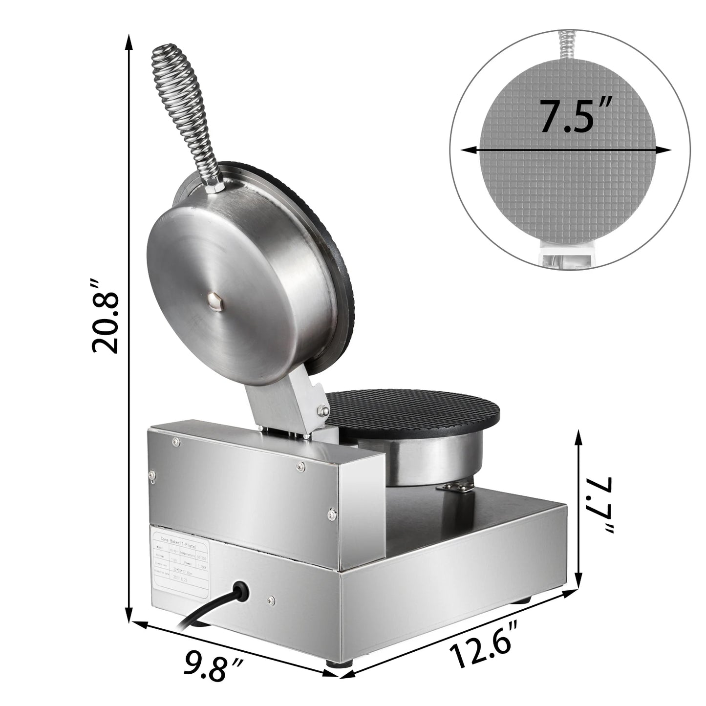 VEVOR Commercial électrique crème glacée gaufrier cône fabricant antiadhésif oeuf rouleau gaufre cônes bols fabricant gaufrier cône machine