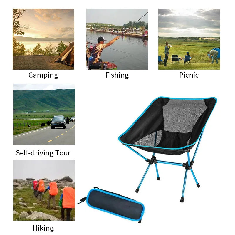 Silla plegable portátil desmontable con forma de luna, sillas para acampar al aire libre, playa, pesca, ultraligera, viaje, senderismo, asiento para Picnic, herramientas