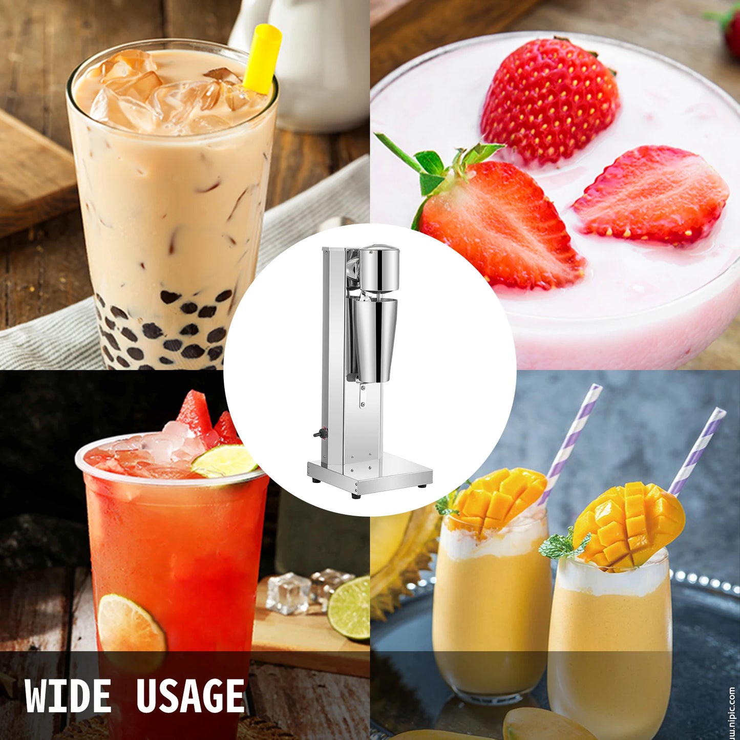 VEVOR Commercial Milkshake Machine 800ml Stainless Steel Electric Single Head Milk Bubble Tea Stirring Machine Smoothie Blender