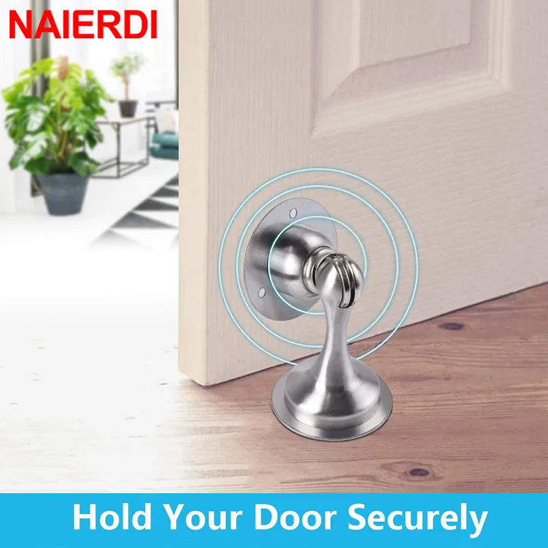 NAIERDI – butoir de porte en acier inoxydable 304, butée de porte magnétique, loquet de porte, vis sans clous pour un montage plus solide, quincaillerie de meubles