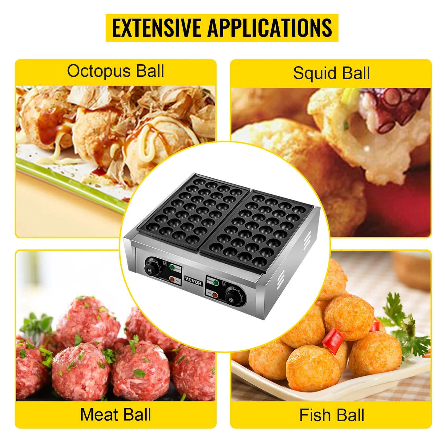 VEVOR 56 Electric Commercial Octopus Fish Ball Takoyaki Maker Double Baking Pan Machine Non Stick Household Grill