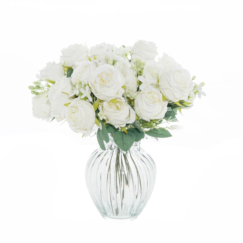 Vase à fleurs artificielles pour accessoires de décoration de maison, Scrapbook de mariage, pivoine, boîte à bonbons, Bouquet de roses en soie de noël