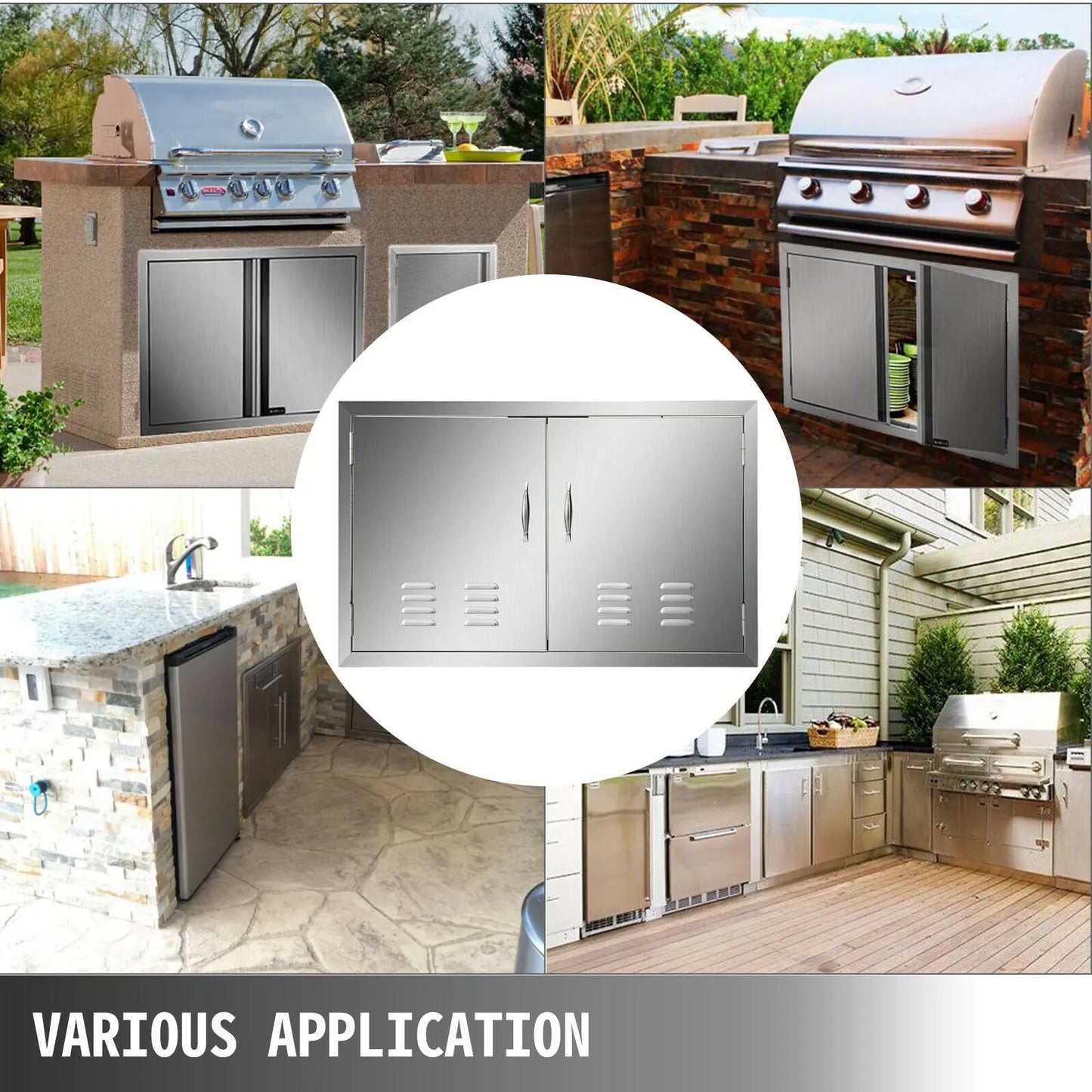 VEVOR Multi-Size Outsides Kitchen Door Stainless Steel with Ventilation Waterproof Storage Cabinet Durable Safe for BBQ Island