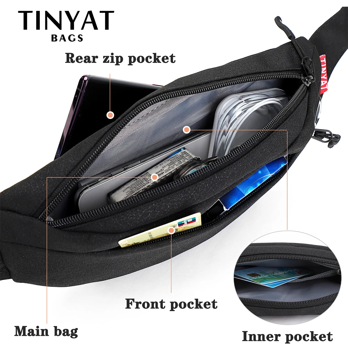 TINYAT, riñonera para hombre, bolso informal grande para teléfono, riñonera de lona para mujer, bolso de viaje para teléfono, riñonera, bolso de plátano a la cadera con 4 bolsillos