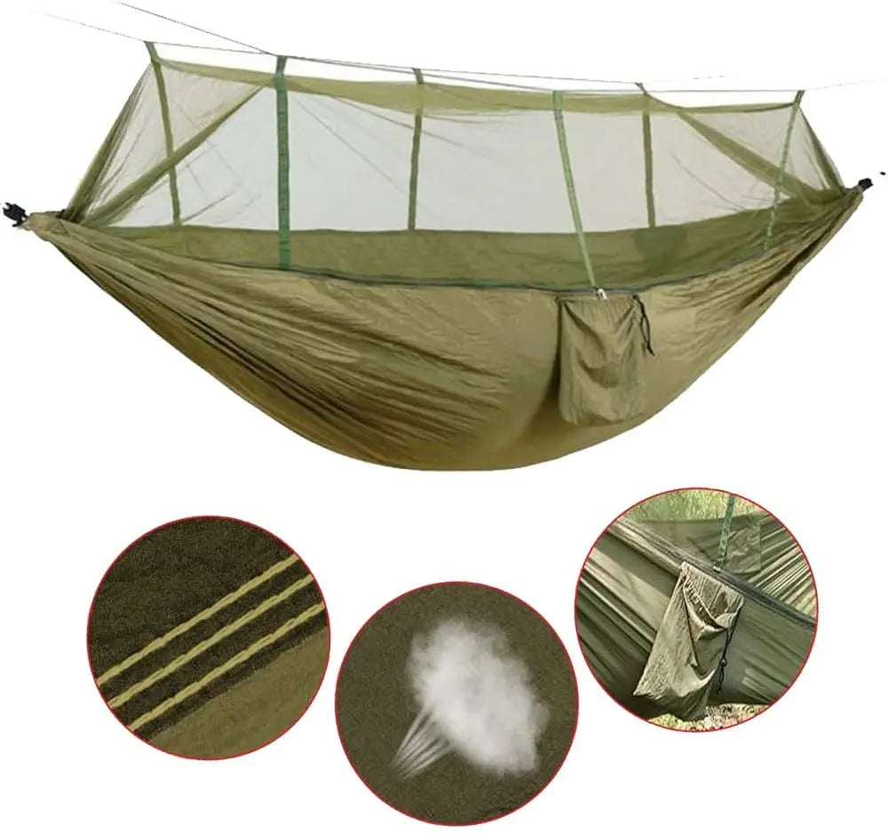 Hamaca de jardín para acampada para 2 personas con mosquitera, muebles de exterior, cama resistente, tela de paracaídas, columpio para dormir, colgante portátil