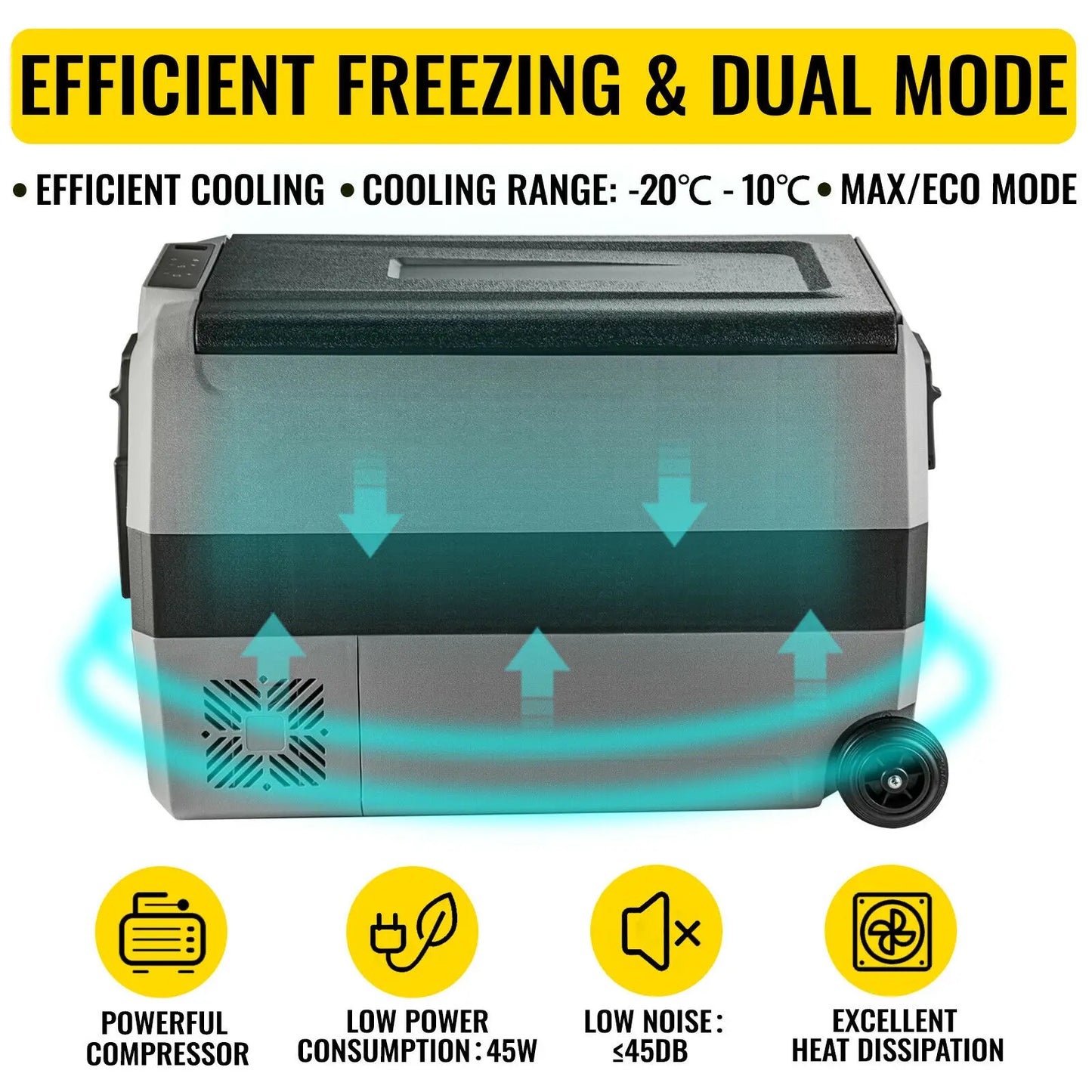 VEVOR 36L 50L 60L refrigerador portátil para coche Mini refrigerador congelador con rueda y mango 12/24V DC 100-240 AC para Camping Picnics