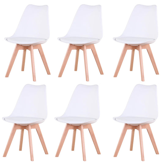 Juego de 6 sillas de comedor medievales nórdicas, asiento acolchado de PU, patas de madera de haya, sillas de escritorio para comedor, dormitorio, balcón, restaurante