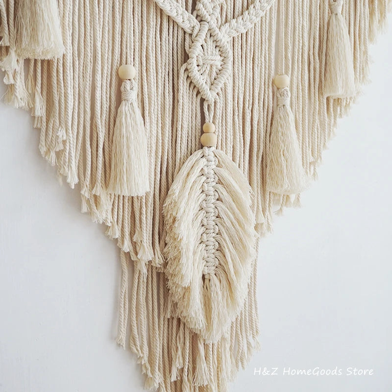 Tapiz bohemio nórdico de macramé con borlas para colgar en la pared, tapiz bohemio tejido a mano para decoración del hogar, sala de estar, dormitorio, decoración de la casa