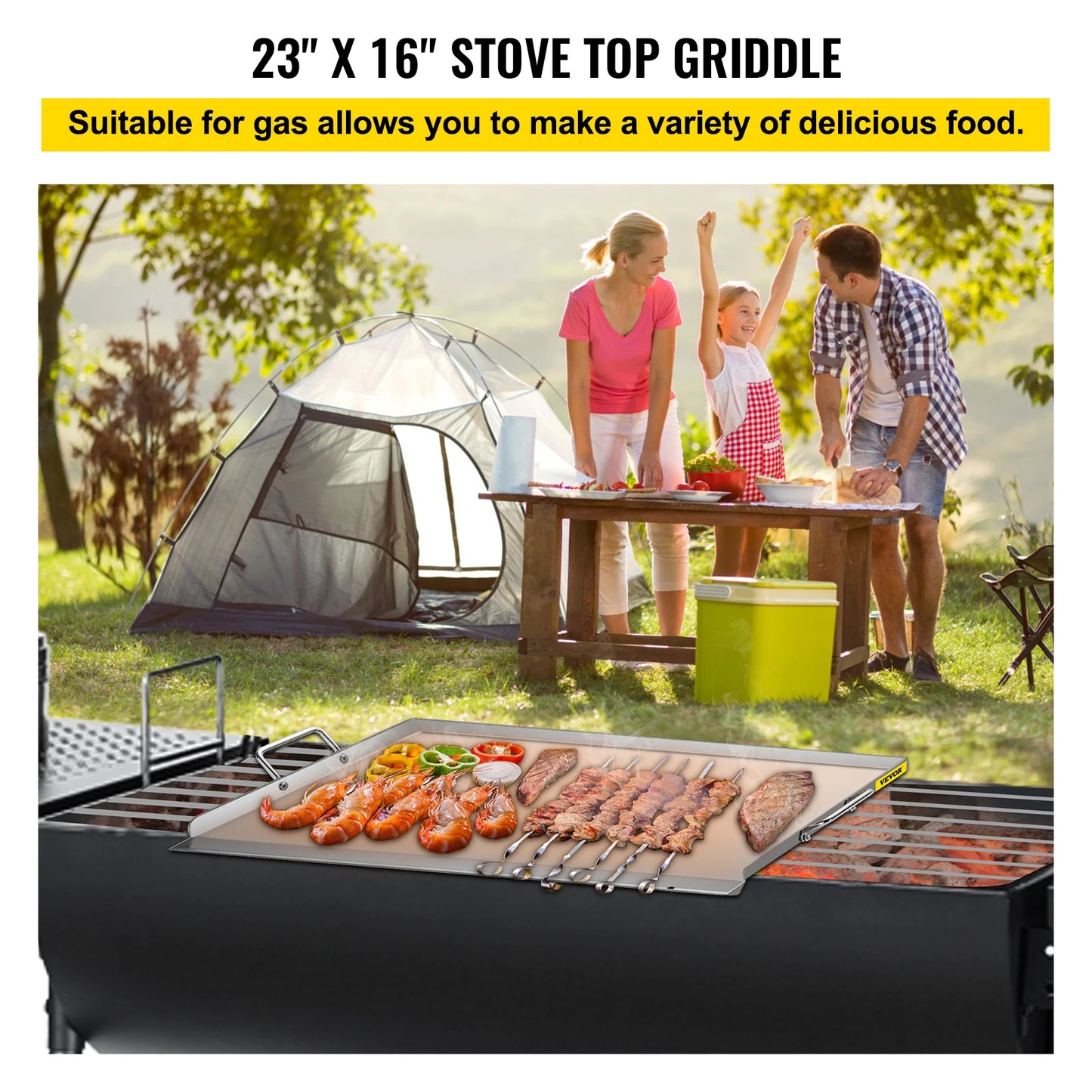 VEVOR – plaque de cuisson en acier inoxydable, pour gril à gaz, ustensiles de cuisson avec 2 poignées, trou de vidange supplémentaire pour Camping en plein air, barbecue au charbon de bois