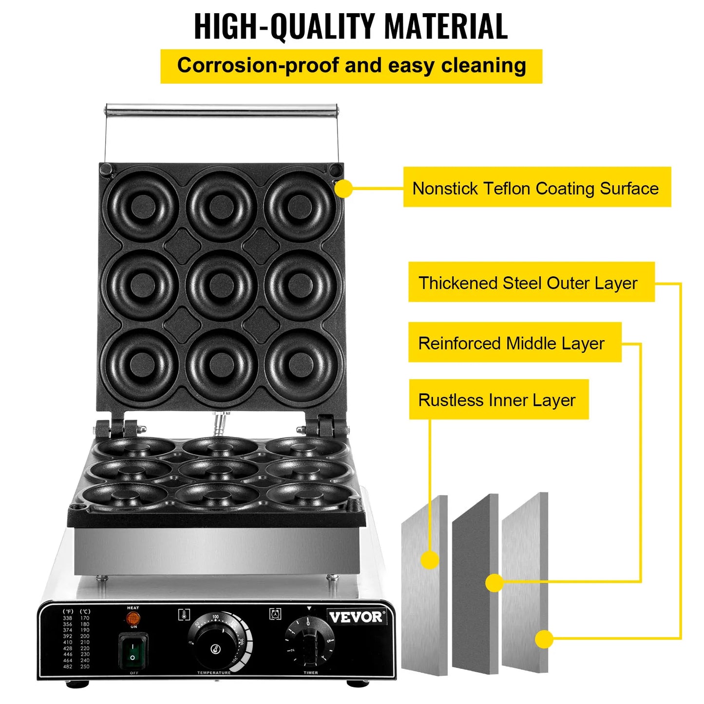 VEVOR-máquina eléctrica comercial para hacer rosquillas, máquina profesional para hacer rosquillas de 9cm, anillos circulares, Gaufriers de calefacción de doble cara, 9 Uds.