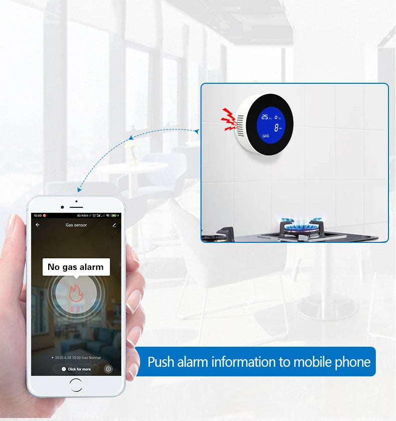 PGST Tuya WiFi inteligente Detector de fugas de Gas Natural Monitor de alarma Digital LCD pantalla de temperatura Sensor de Gas para la cocina del hogar