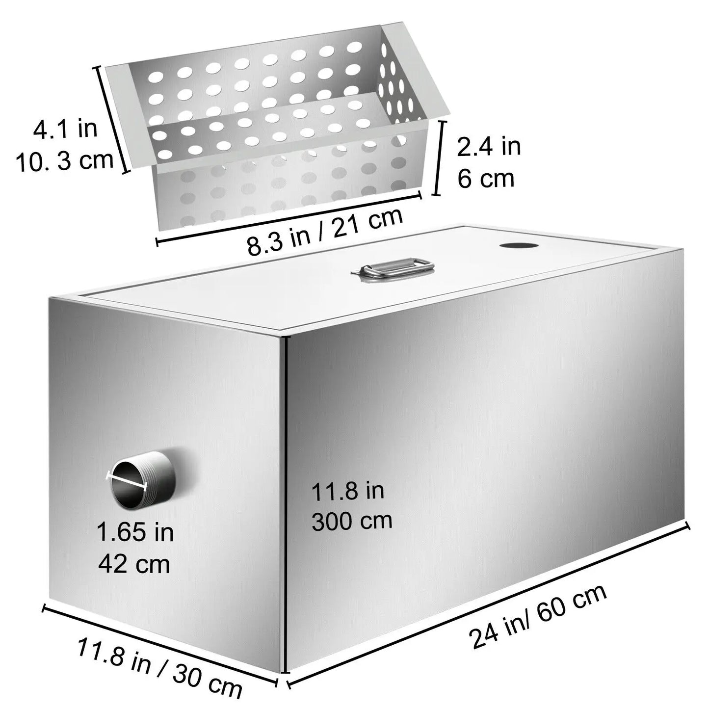 VEVOR 8/25LB Grease Interceptor Grease Trap Stainless Steel Fractional Filtration for Fast-food Chains Kitchen Commercial Home