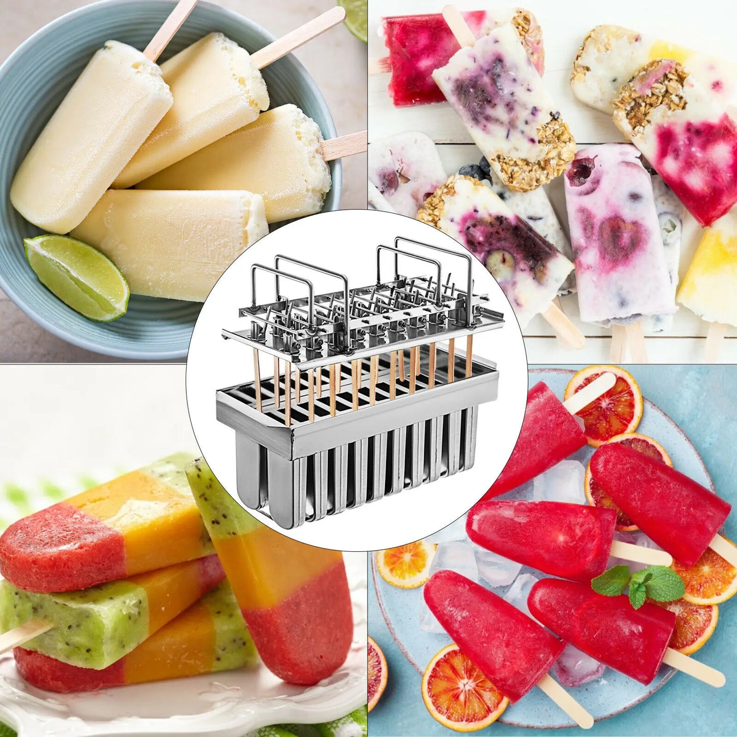 VEVOR 20 Pcs Ice Cream Stick Mold Food-Grade Stainless Steel Lolly Popsicle Pop Holder Durable Healthy Efficient Commercial Home