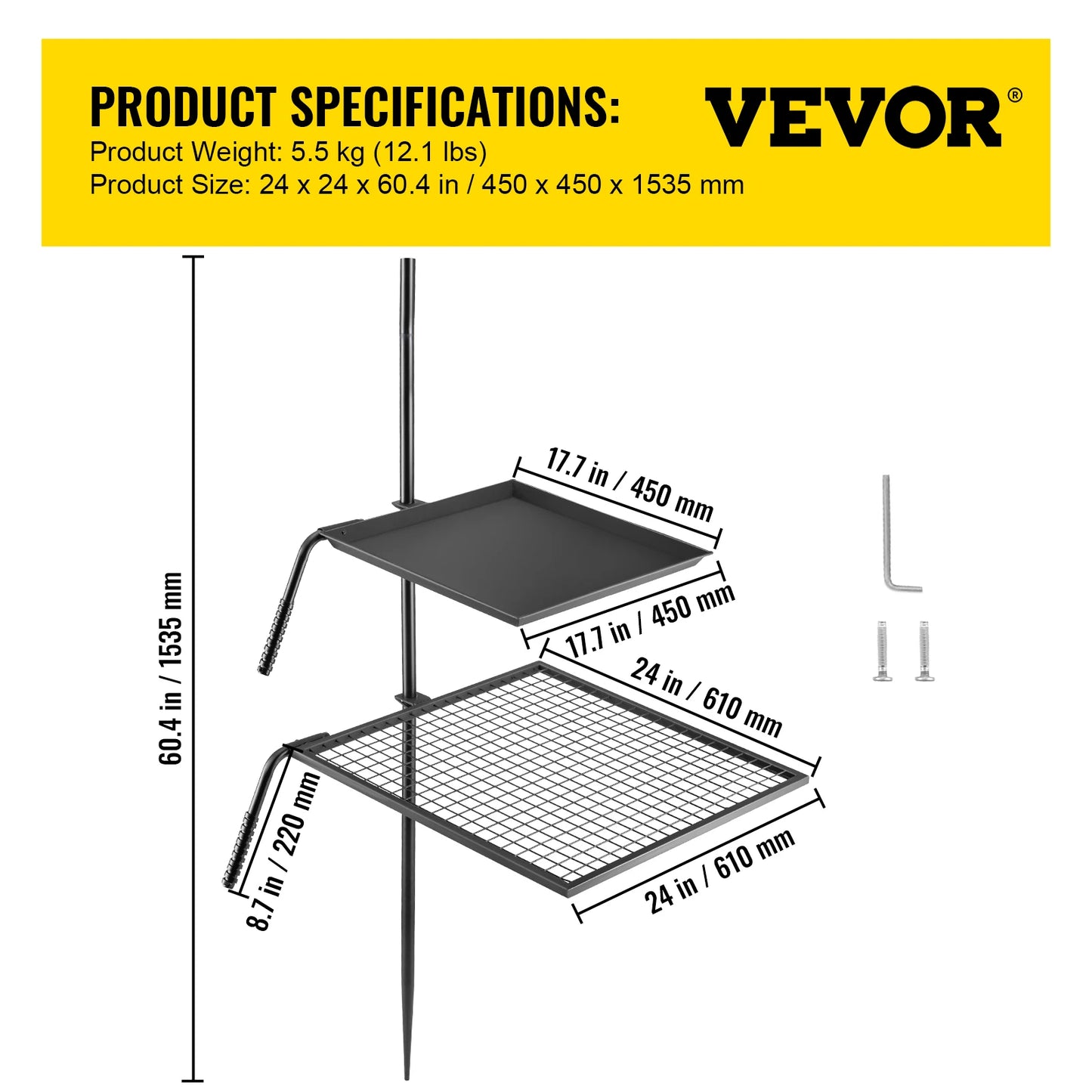 VEVOR – support de gril à charbon de bois pivotant simple et Double couche, grilles à viande en carbone, feu de camp pour Camping en plein air, cuisson au BBQ à la flamme