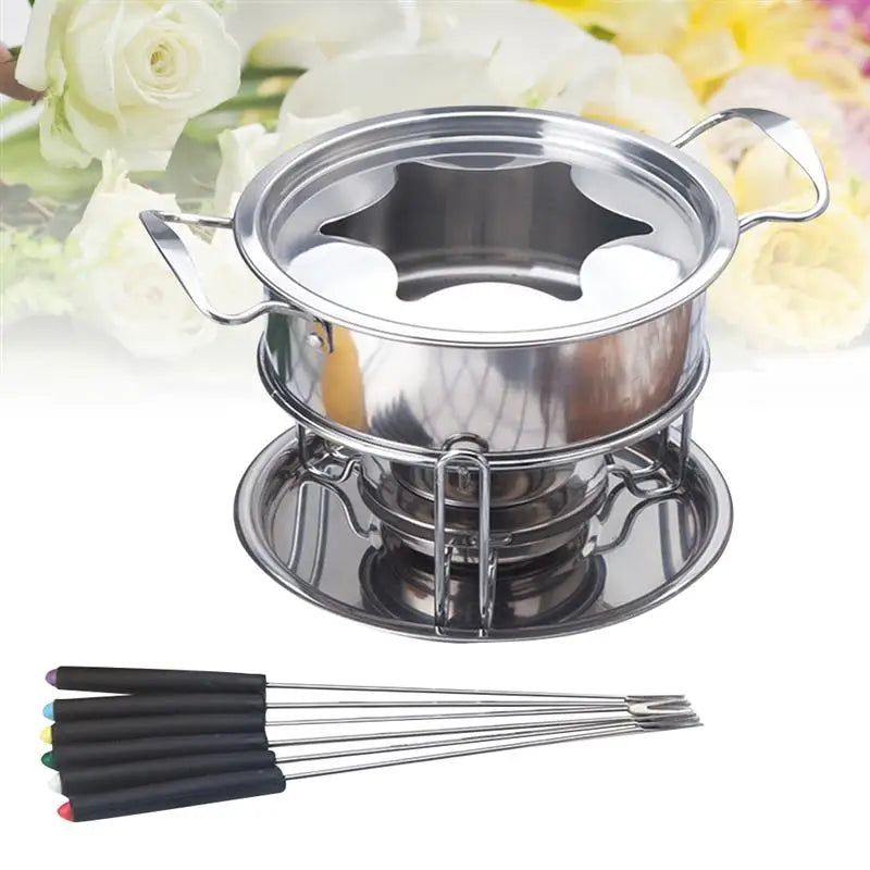 10-Piece Set Stainless Steel Cheese Ice Cream Chocolate Hot Pot Melting Pot Fondue Set Kitchen Accessories for Home Buffet Party