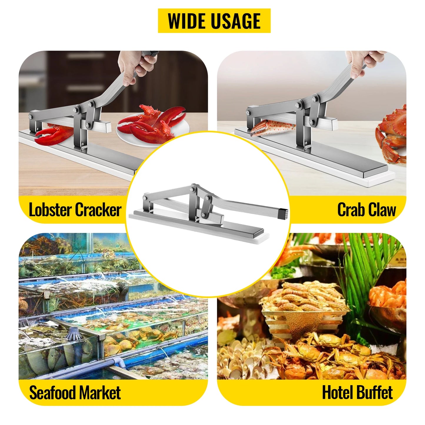 VEVOR Stone Crab Claw Cracker Tools 4 Seafood Forks Aluminium and Stainless Steel Shell Shucker with Nylon Base for Restaurant