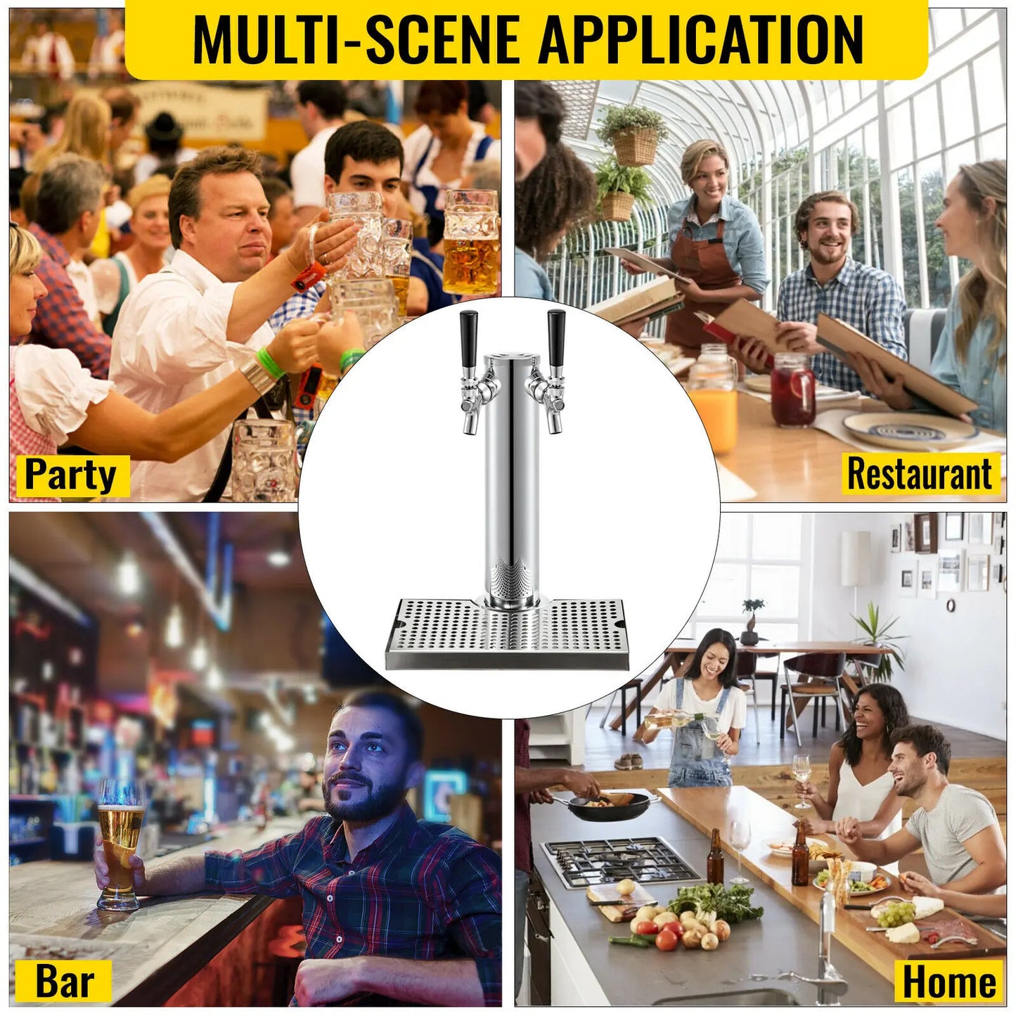 VEVOR Homebrew Draft Beer Tower One/Two Tap Stainless Steel Deluxe Kegerator Tower Kit W/ Dual Gauge Regulator Bar Accessories