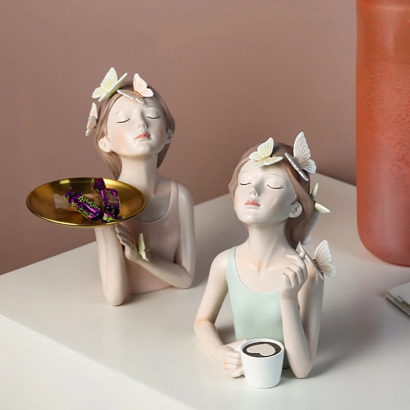 NORTHEUINS Résine Papillon Fille Figurines Personnage Modèle Art Moderne Stockage Statues Maison Salon Décor De Bureau Objets Article