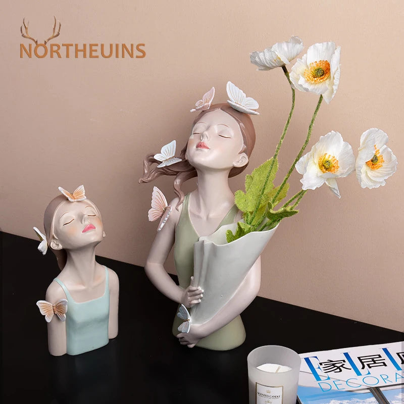 NORTHEUINS Résine Papillon Fille Figurines Personnage Modèle Art Moderne Stockage Statues Maison Salon Décor De Bureau Objets Article