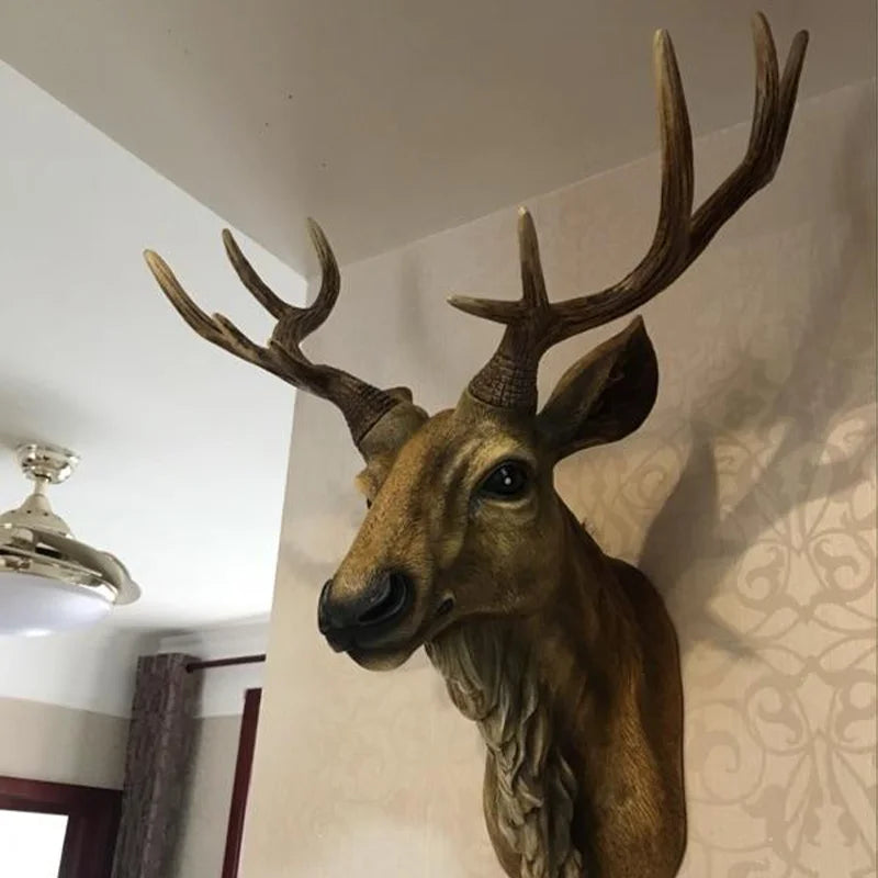 Fausse tête de cerf, fausse tête d'animal de taxidermie, décoration murale faite à la main, décoration de ferme en résine, accessoires de décoration de maison modernes pour mur