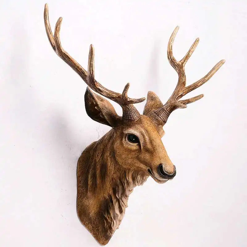 Fausse tête de cerf, fausse tête d'animal de taxidermie, décoration murale faite à la main, décoration de ferme en résine, accessoires de décoration de maison modernes pour mur