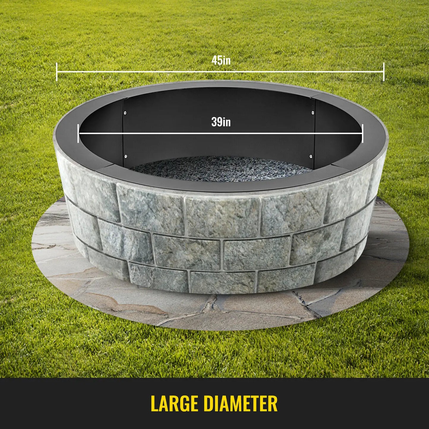 VEVOR Fire Pit Ring/Liner Easy to Assemble Install Q235 Steel Outside Diameter 36" 42" 45" for Outdoor Camping Fishing Barbecue