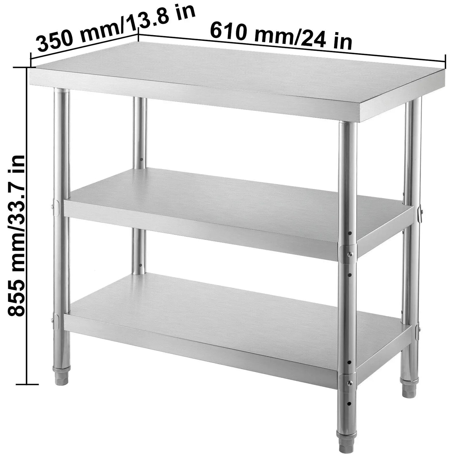 VEVOR – Table de travail en acier inoxydable, étagère de rangement, cuisine commerciale, préparation des aliments avec Installation pour projets domestiques, cafétéria, hôtel