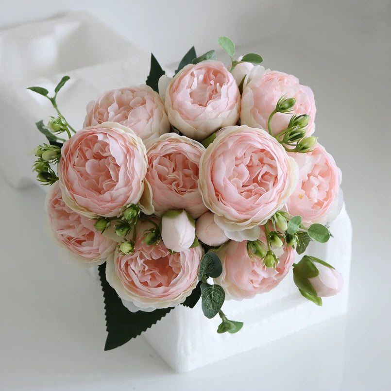 Bouquet de pivoines en soie, 1 lot, accessoires de décoration pour la maison, fête de mariage, Scrapbook, fausses plantes, Pompons, Roses artificielles, bricolage