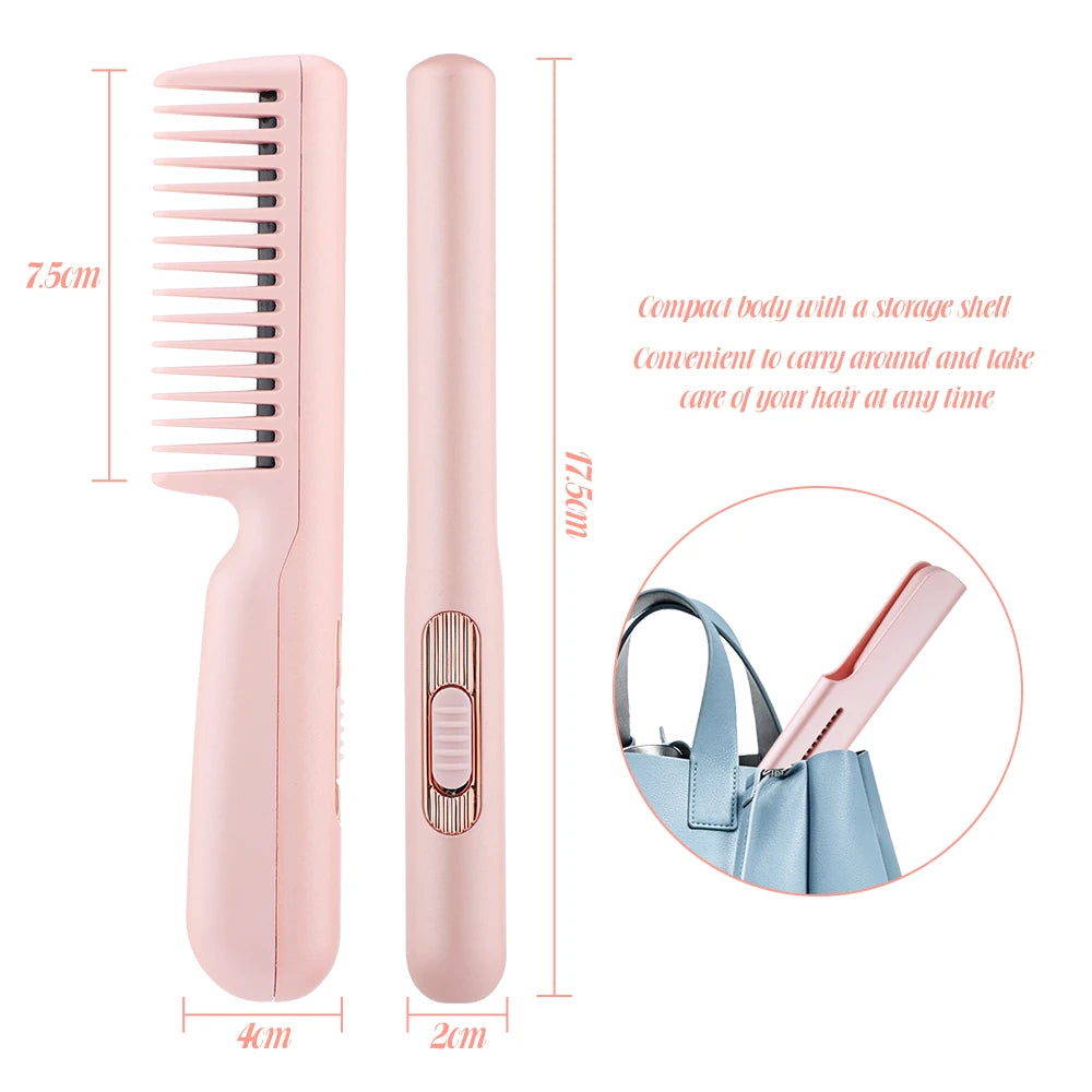 Cepillo alisador de pelo eléctrico giratorio 2 en 1, miniplancha de pelo profesional, rizador, peine alisador, plancha para estilizar el cabello