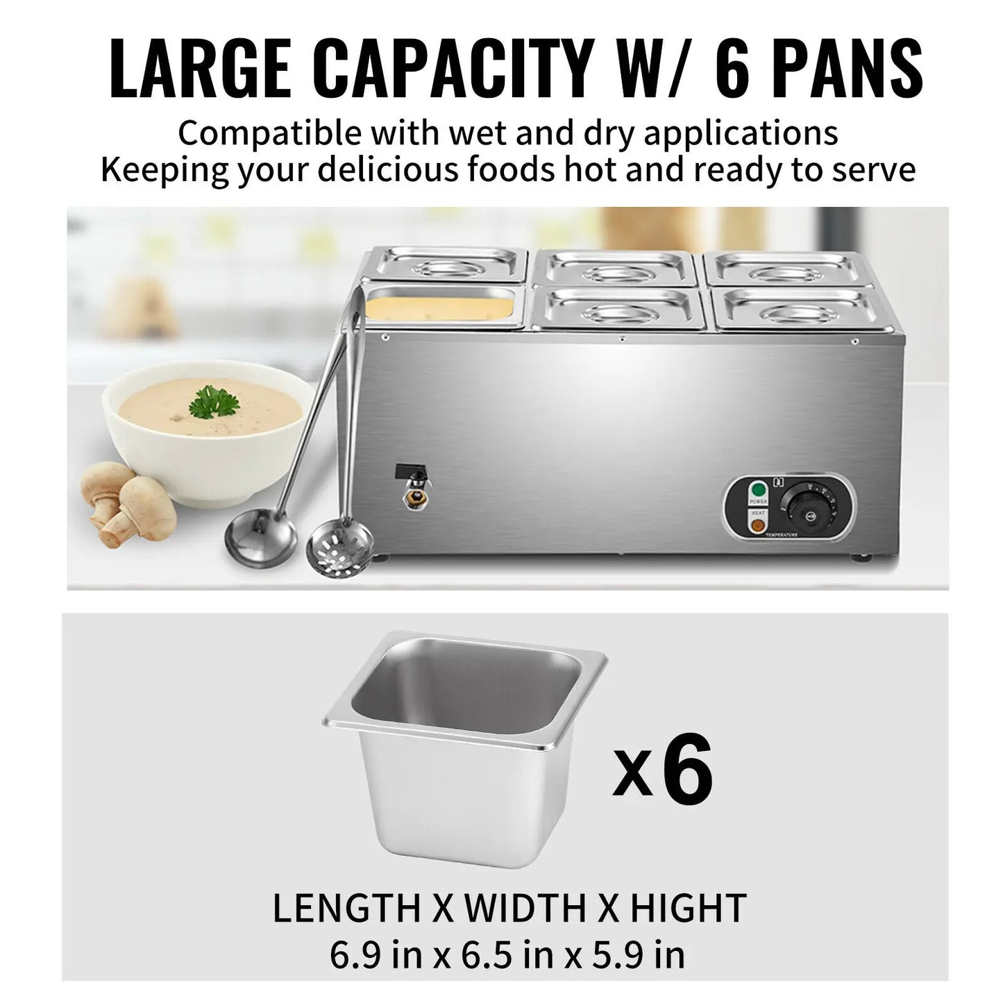 VEVOR Multi-Type Electric Food Warmer Stainless Steel with Temperature Adjustment Efficient Sanitary Buffet Bar Commercial Use