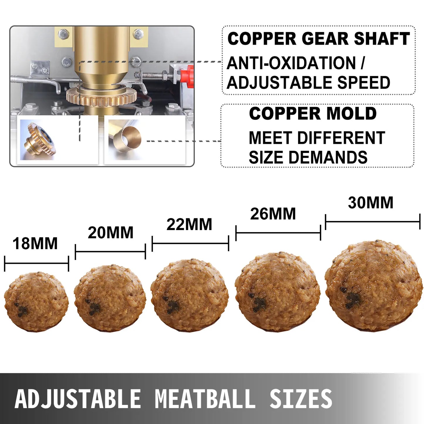 VEVOR – Machine électrique de formage de boulettes de viande, 1100W, 280 pièces/min, en acier inoxydable, 4 roulettes, appareil de cuisine Commercial