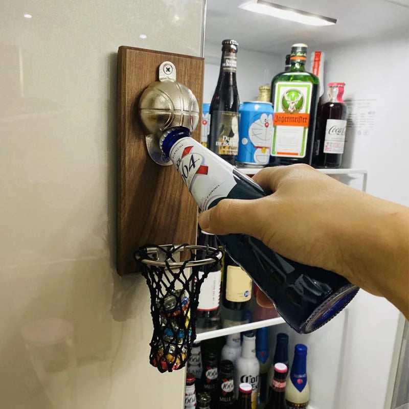 Abridor de botellas de baloncesto con bolsillo montado en la pared decoración del hogar lata vino abridor de cerveza imán Gadget de cocina Bar suministros para fiestas