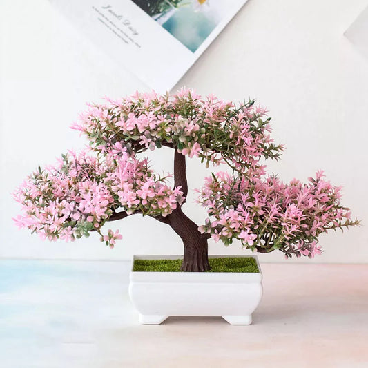 Bonsái de plantas artificiales, maceta de árbol pequeño, plantas falsas, flores, adornos en maceta para decoración de mesa de habitación del hogar, decoración de jardín y Hotel