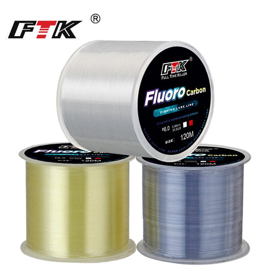 FTK – ligne de pêche de 120m, 0.2mm-0.6mm, 7,15lb-45lb, processus de traitement de revêtement en fluorocarbone, molécules de Nylon de Surface en carbone