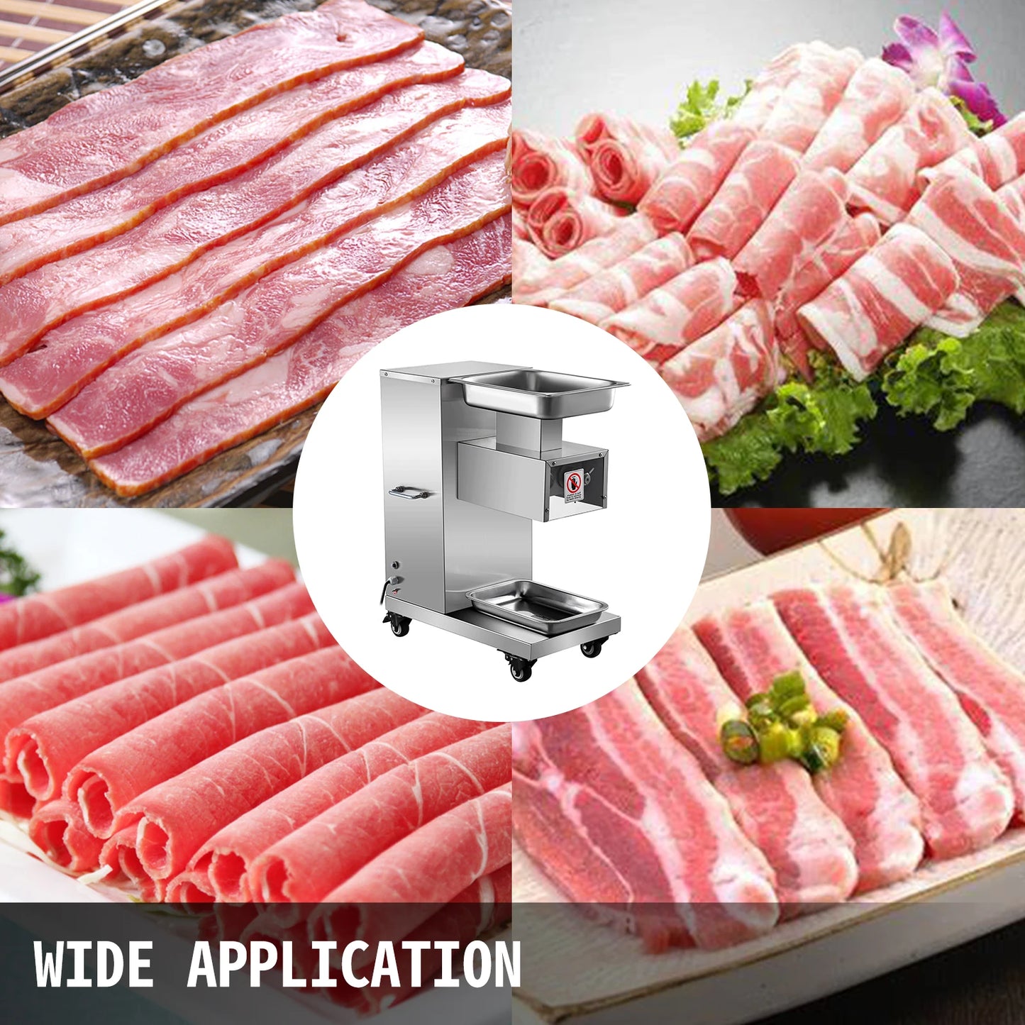 VEVOR 500Kg/H Electric Meat Slicer 750W Commercial Meat Cutter 3mm Stainless Steel Blades Food Cutting Slicing Kitchen Machine