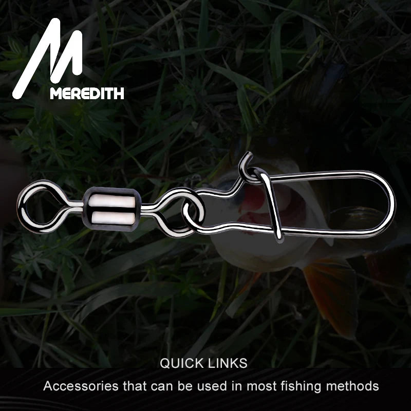 MEREDITH 50 pièces accessoires de pêche au brochet connecteur broche roulement pivotant en acier inoxydable mousqueton leurre pivote matériel