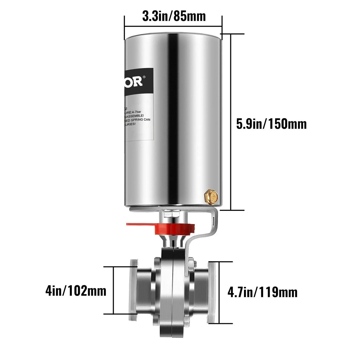 VEVOR – actionneur pneumatique multi-tailles, vanne papillon à trois pinces en acier inoxydable, équipement mécanique pratique pour la sécurité sanitaire des aliments