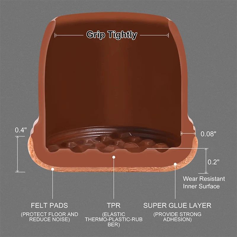 Protectores transparentes para patas de sillas y mesas, tapas cuadradas y redondas para patas de muebles, cubierta protectora de suelo con fondo de fieltro, 16 Uds.