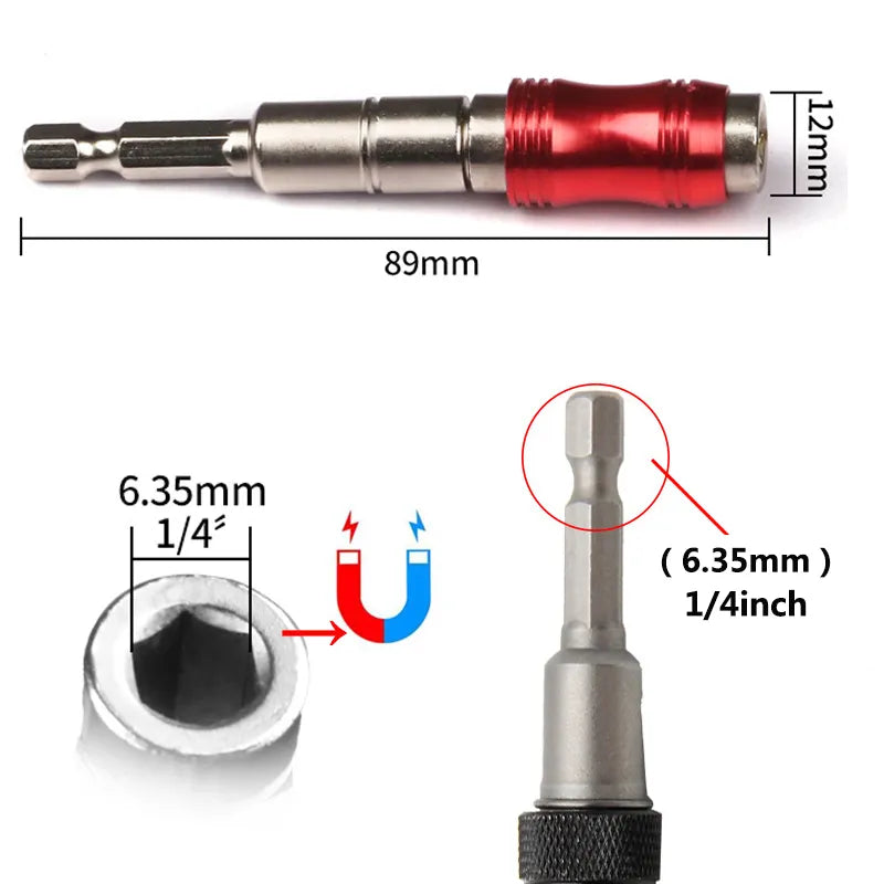 Puntas de destornillador de anillo magnético hexagonal de 1/4 ", herramientas manuales, varilla de extensión de broca, soporte de cambio rápido, guía de accionamiento, punta de taladro